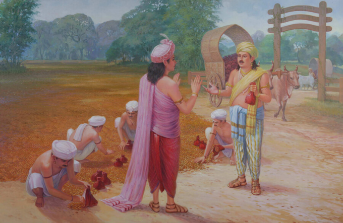 Anathapindika trải vàng mua vườn Jetavana của thái tử 