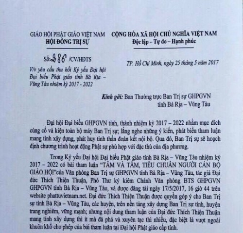 Ban Thường trực HĐTS nên thu hồi Công văn 286