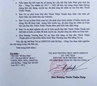 GHPGVN yêu cầu thu hồi kỷ yếu Đại hội PG tỉnh Bà Rịa – Vũng Tàu