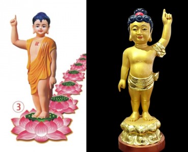 Đức Phật sơ sanh tay phải hay tay trái chỉ lên là đúng?